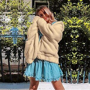 Women's Sherpa Fleece Faux Fur Trendy Jackets Khaki